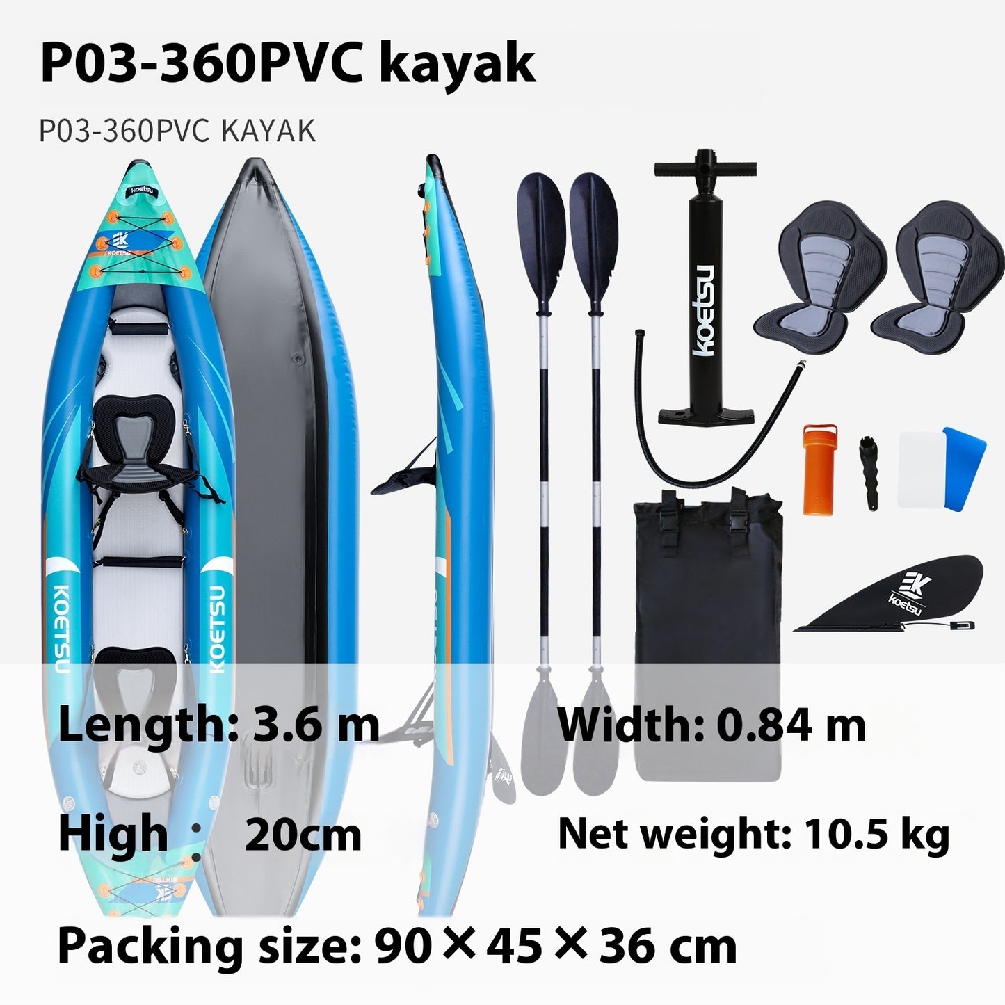 Enkle og doble kajakker i kraftig PVC for rafting, fiske og fritid - komplett