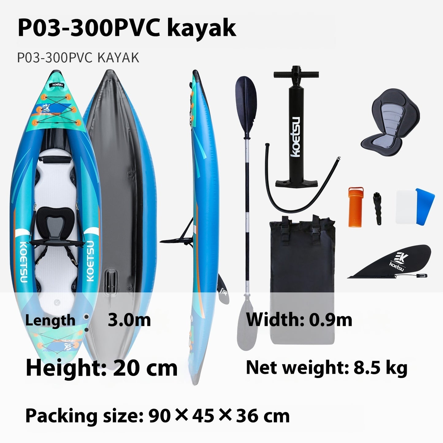 Enkle og doble kajakker i kraftig PVC for rafting, fiske og fritid - komplett